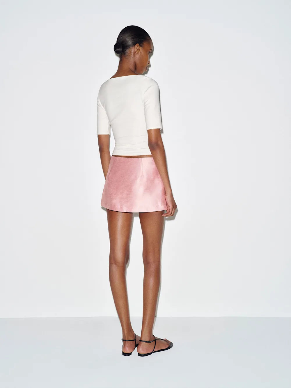 Silk Poly Pink Low Rise Skirt