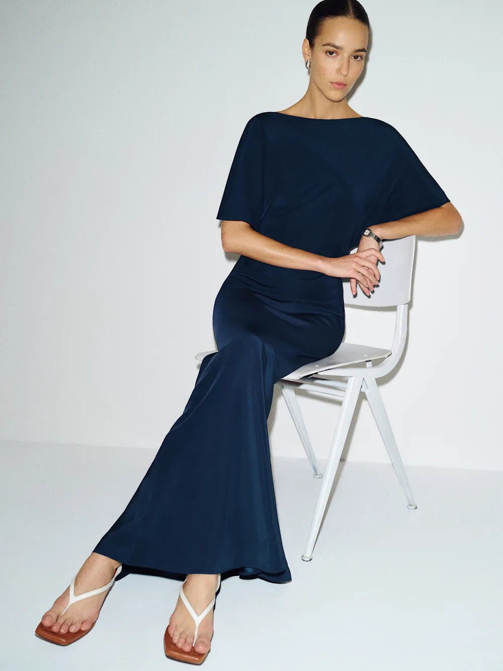 Silk Navy Blue Midi Dress