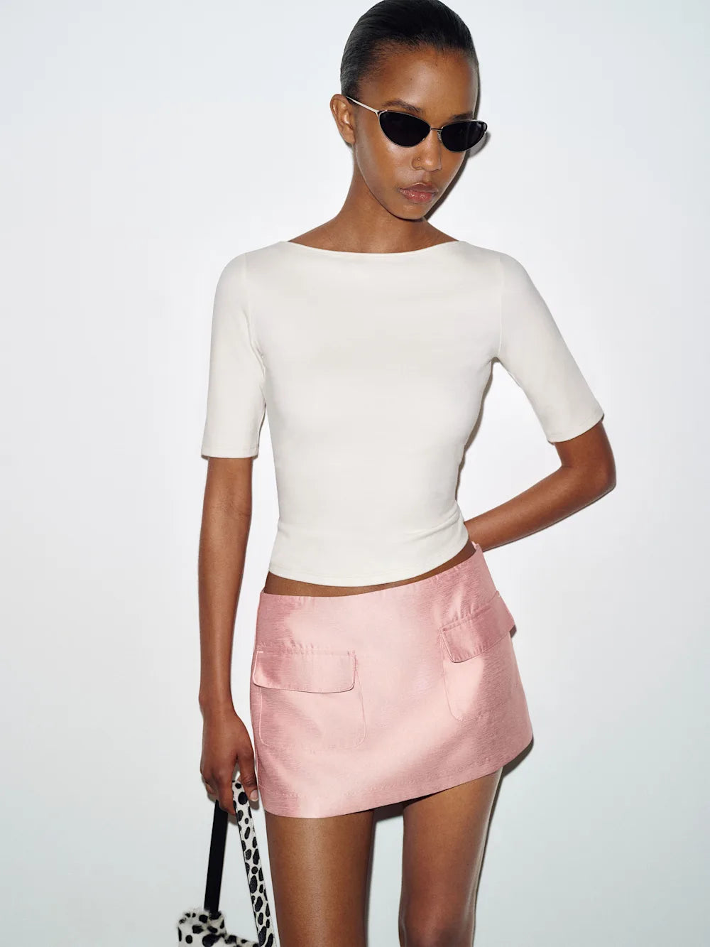 Silk Poly Pink Low Rise Skirt