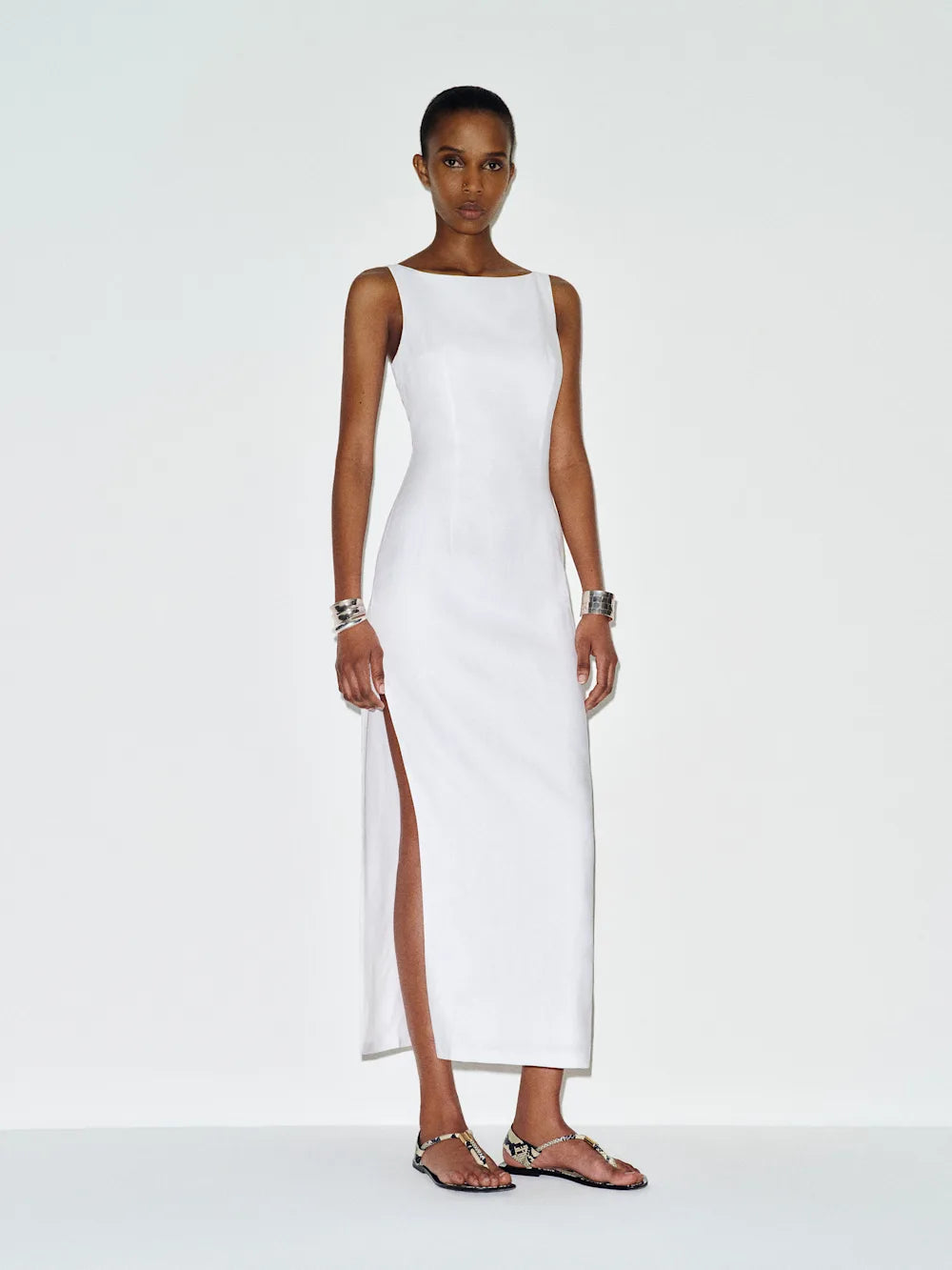Linen White Midi Dress