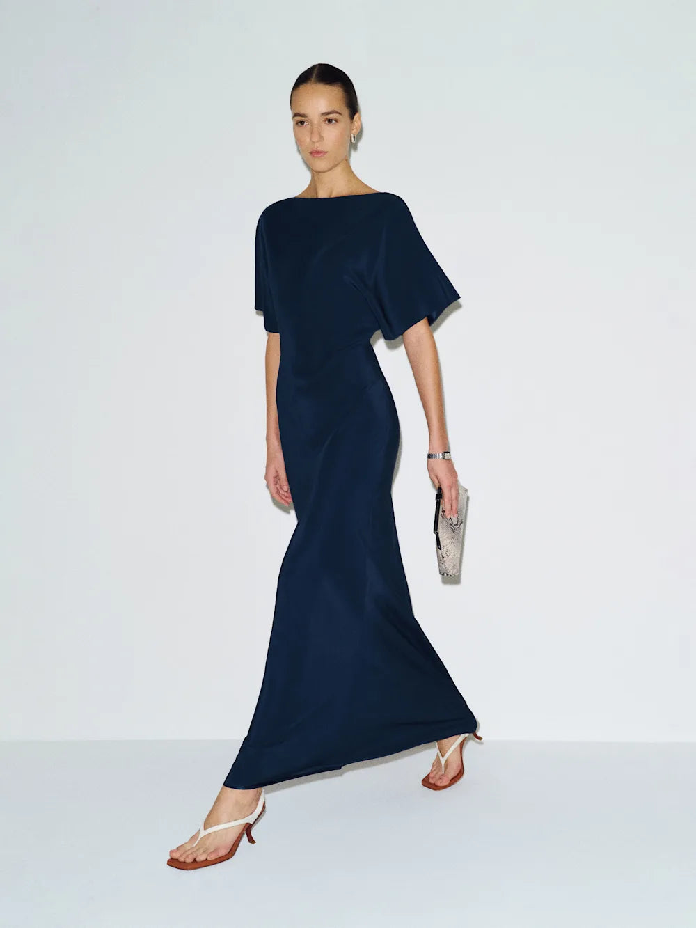 Silk Navy Blue Midi Dress