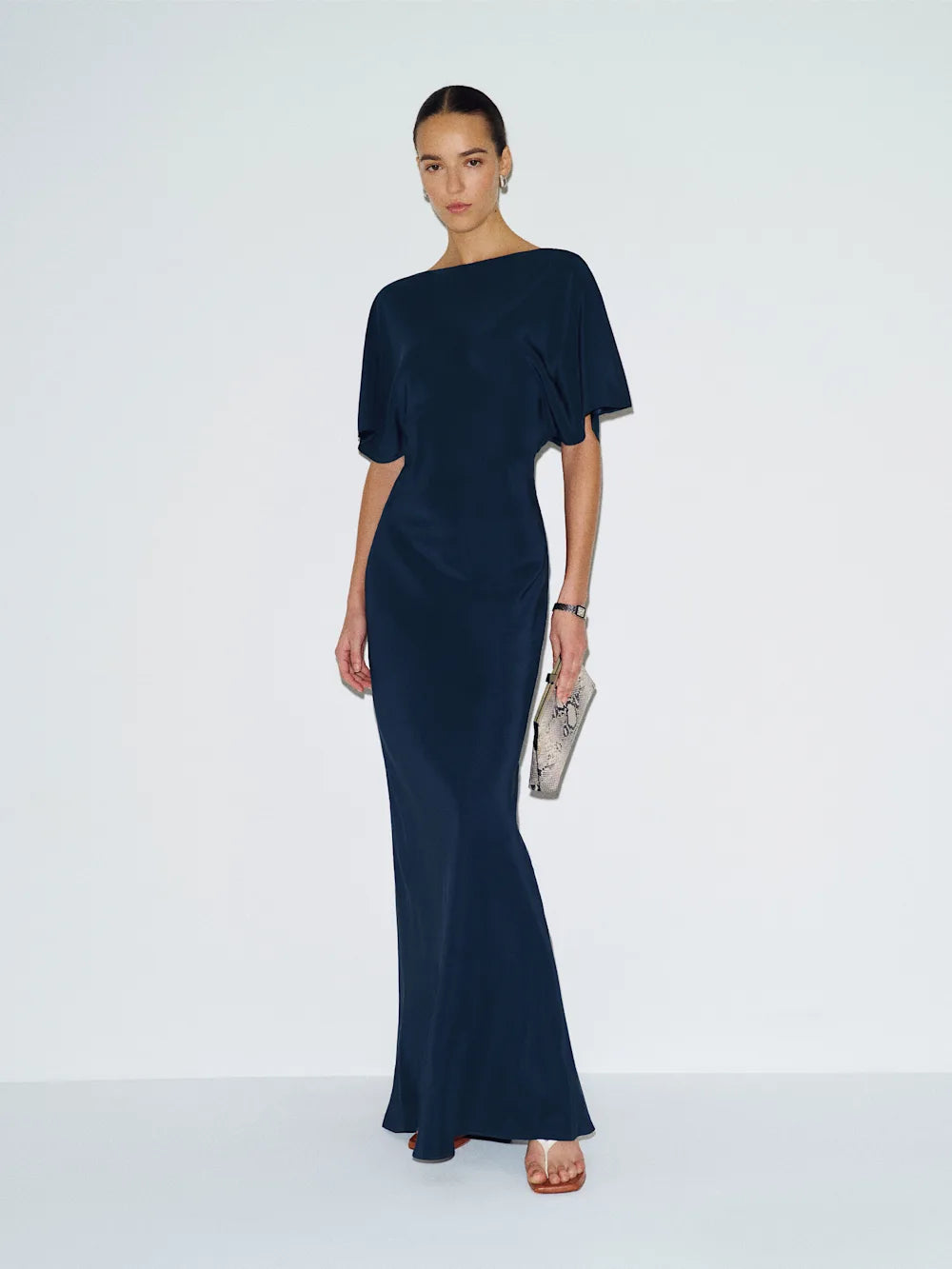 Silk Navy Blue Midi Dress