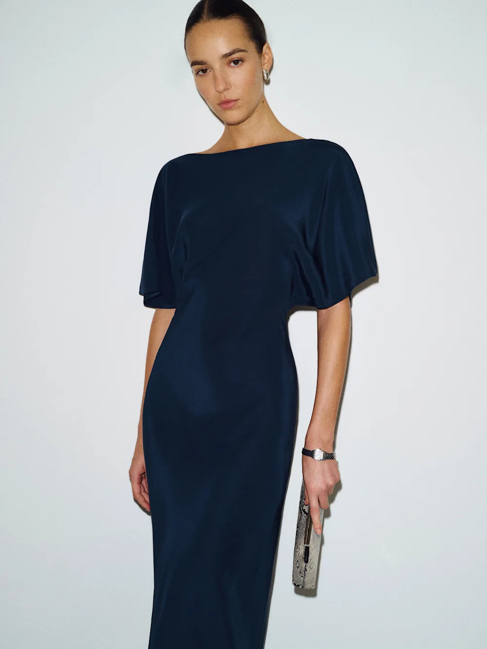 Silk Navy Blue Midi Dress