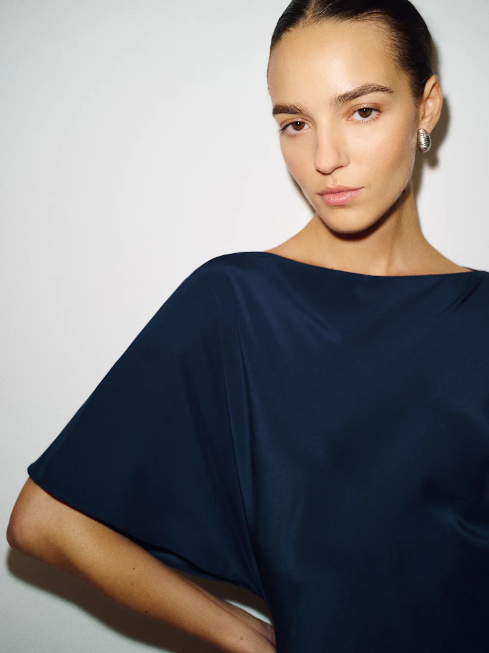 Silk Navy Blue Midi Dress
